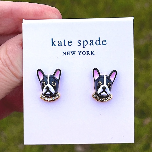 NWOT Kate Spade Frenchie Stud Earrings, Ma Cherie Antoine Dog Studs - Picture 1 of 5